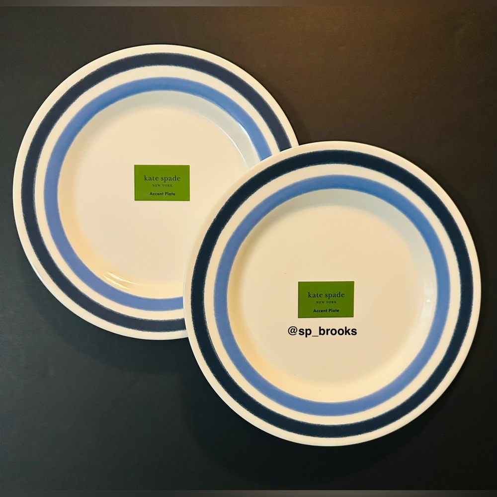 🎁2PC Kate Spade Adventure Stripe Accent Plate - Blue 9” Kate Spade Melamine